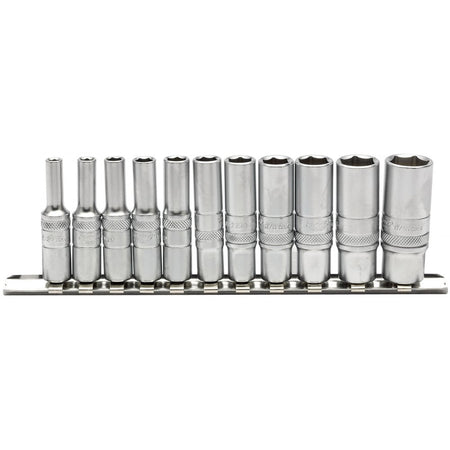 DRAPER 1/4" Sq. Dr. Imperial Deep Sockets on Metal Rail (11 piece): Model No. B11AD/SR