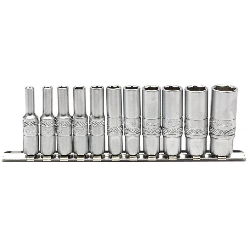 DRAPER 1/4" Sq. Dr. Imperial Deep Sockets on Metal Rail (11 piece): Model No. B11AD/SR