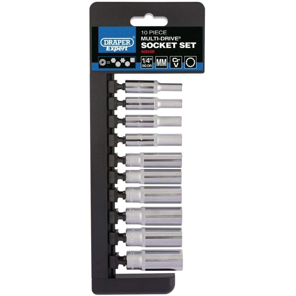 DRAPER 1/4" Sq. Dr. Metric Multi-Drive Deep Socket Set (10 Piece): Model No. B10MD/MDS/E