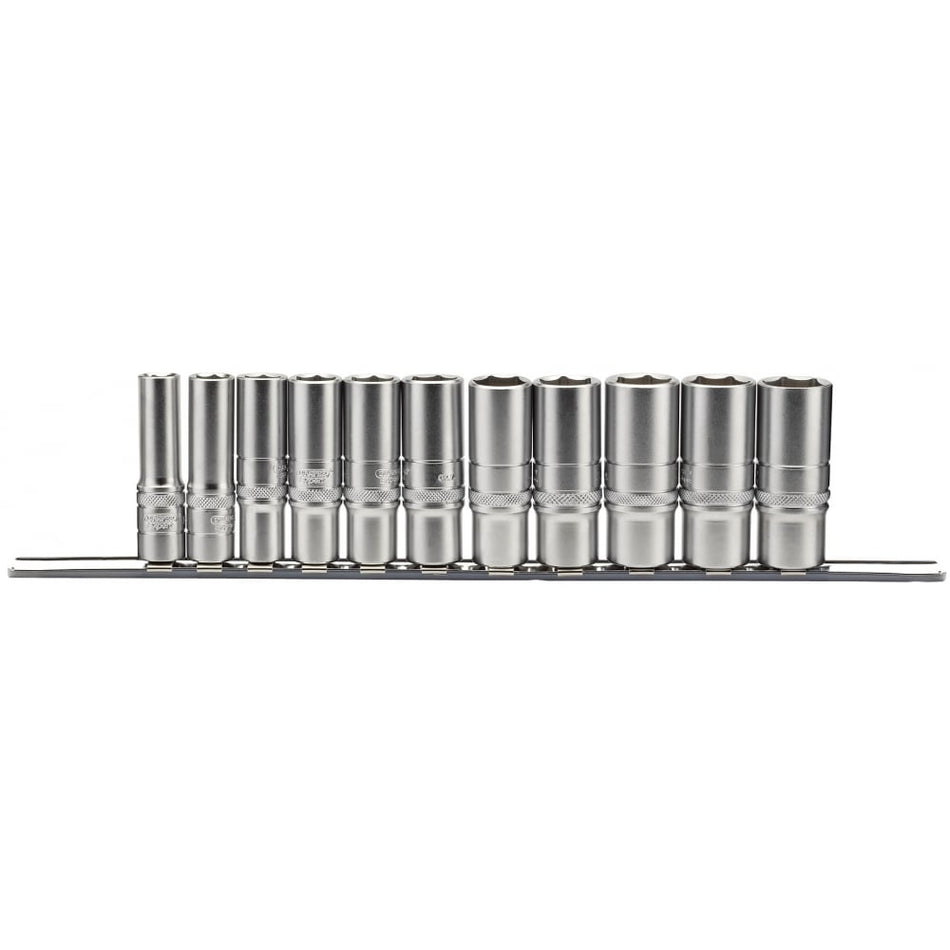 DRAPER 3/8" Sq. Dr. Imperial Deep Socket Set on Metal Rail (11 Piece): Model No. D11AD/SR