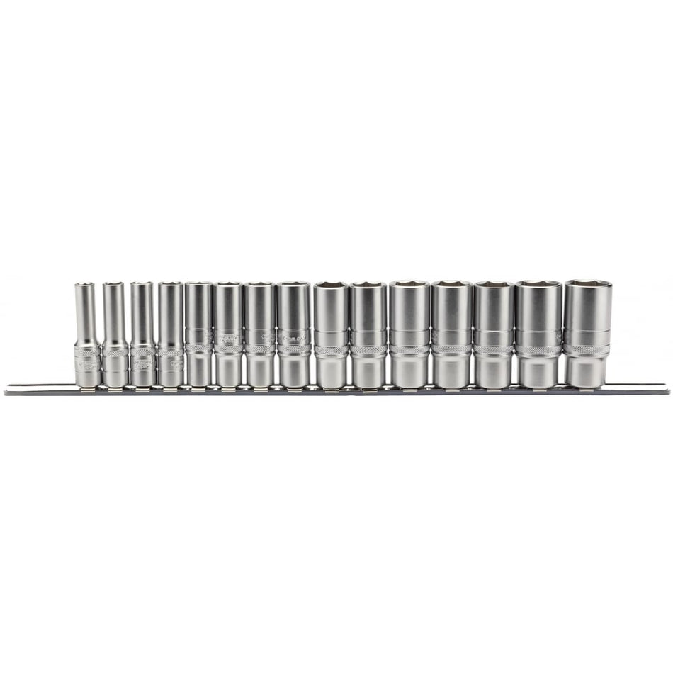 DRAPER 3/8" Sq. Dr. Metric Deep Socket Set on Metal Rail (15 Piece): Model No. D15MD/SR