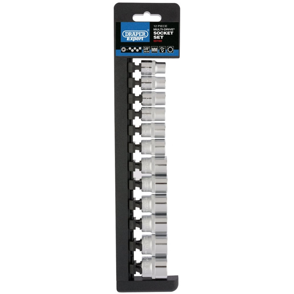DRAPER 3/8" Sq. Dr. Draper Expert Multi-Drive Socket Set (12 Piece): Model No. D9M/MDS/E