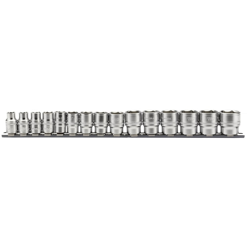 DRAPER 3/8" Sq. Dr. Metric Socket Set on Metal Rail (15 Piece): Model No. D15M/SR