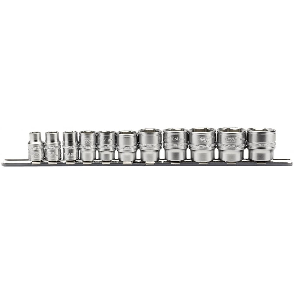 DRAPER 3/8" Sq. Dr. Imperial Socket Set on Metal Rail (11 Piece): Model No. D11A/SR