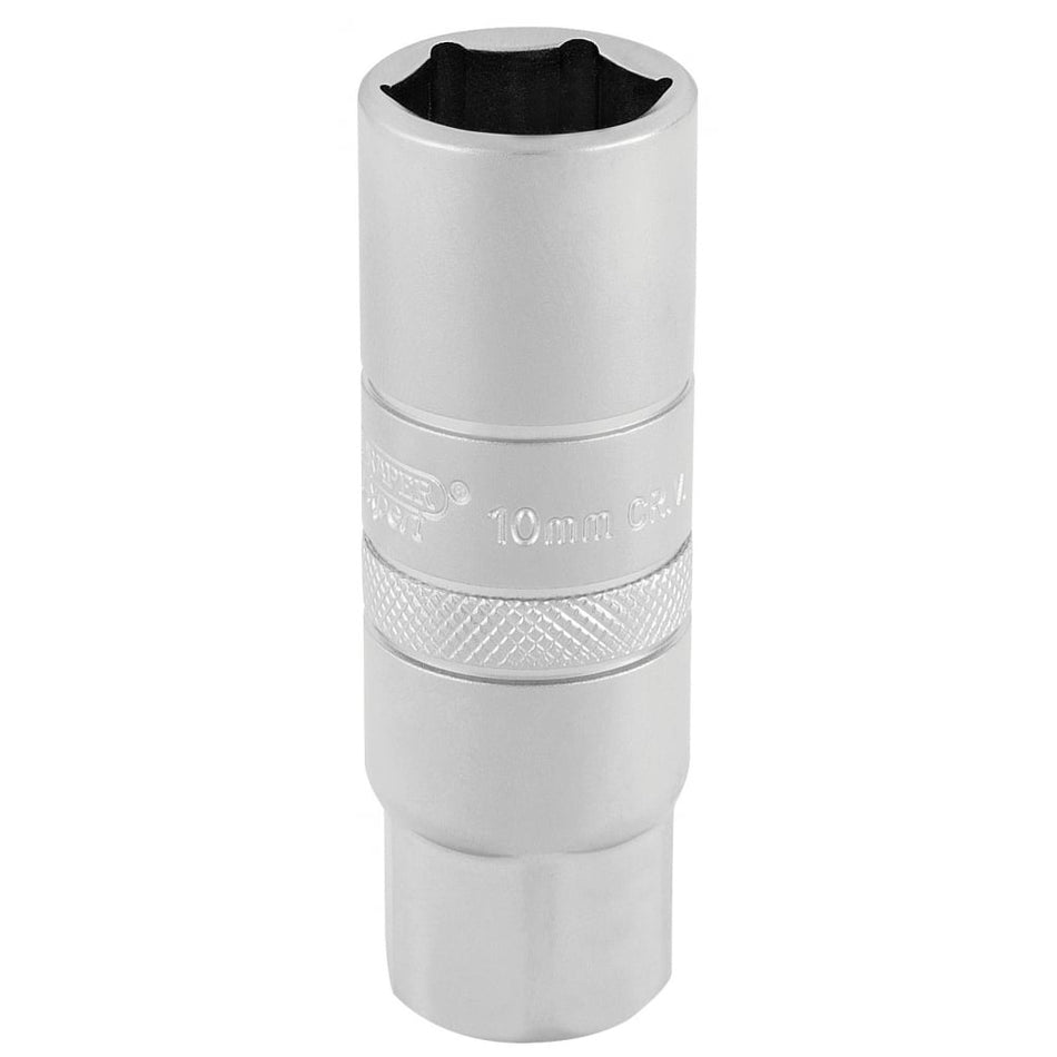 DRAPER 3/8" Square Drive 10mm Thread 6 Point Satin Chrome Spark Plug Socket (16mm Socket): Model No. DT-PLUG/MS