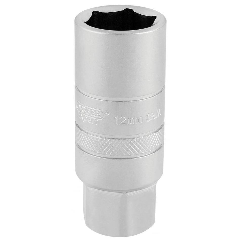DRAPER 3/8" Square Drive 12mm Thread 6 Point Satin Chrome Spark Plug Socket (18mm Socket): Model No. DT-PLUG/MS