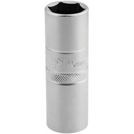 DRAPER 1/2" Square Drive 10mm Thread 6 Point Satin Chrome Spark Plug Socket (16mm Socket): Model No. HT-PLUG/MS