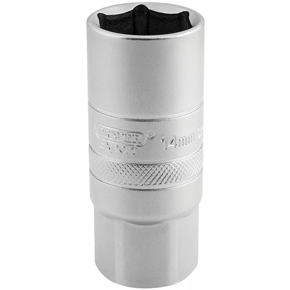 DRAPER 1/2" Square Drive 14mm Thread 6 Point Satin Chrome Spark Plug Socket (21mm Socket): Model No. HT-PLUG/MS