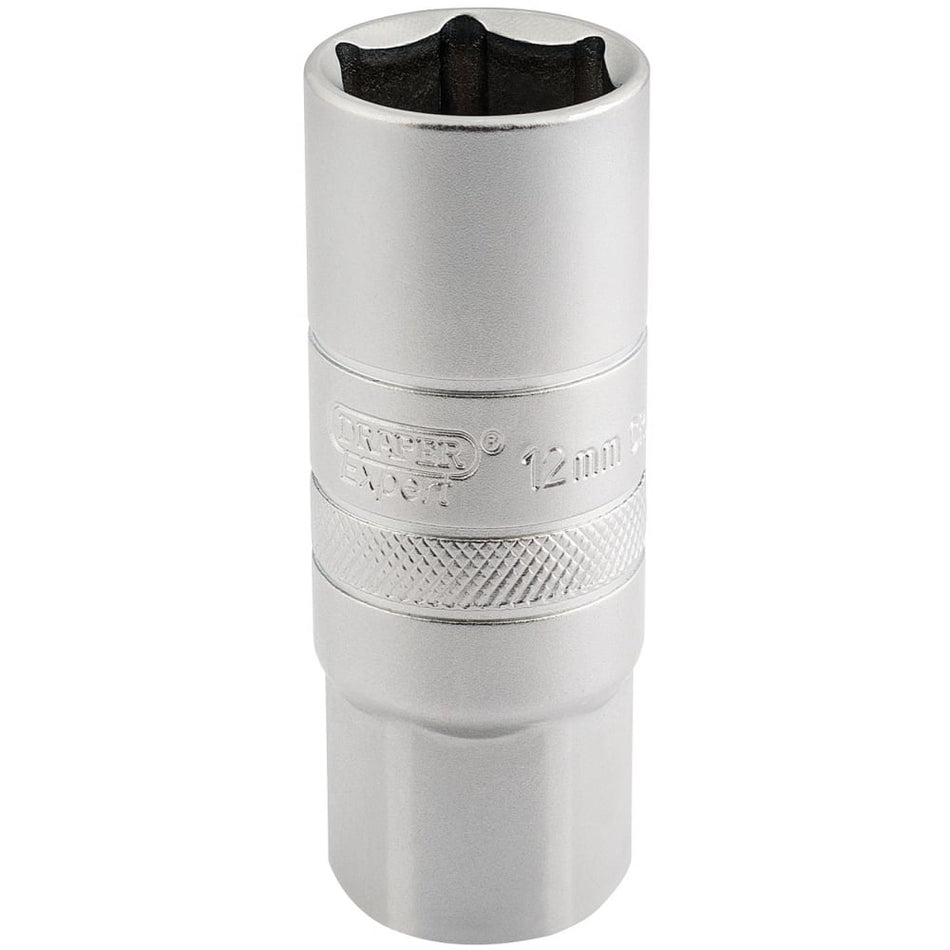 DRAPER 1/2" Square Drive 12mm Thread 6 Point Satin Chrome Spark Plug Socket (18mm Socket): Model No. HT-PLUG/MS