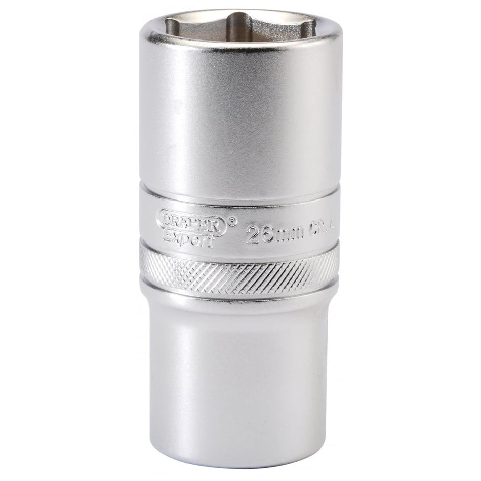 DRAPER 1/2" Square Drive 6 Point Metric Deep Socket (26mm): Model No. HT-MM/MS