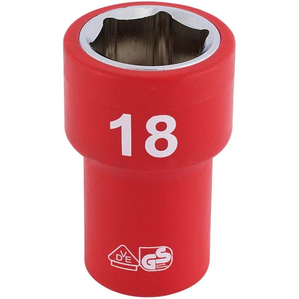 DRAPER 3/8" Sq. Dr. Fully Insulated VDE Socket (18mm): Model No. D6VDE-MM