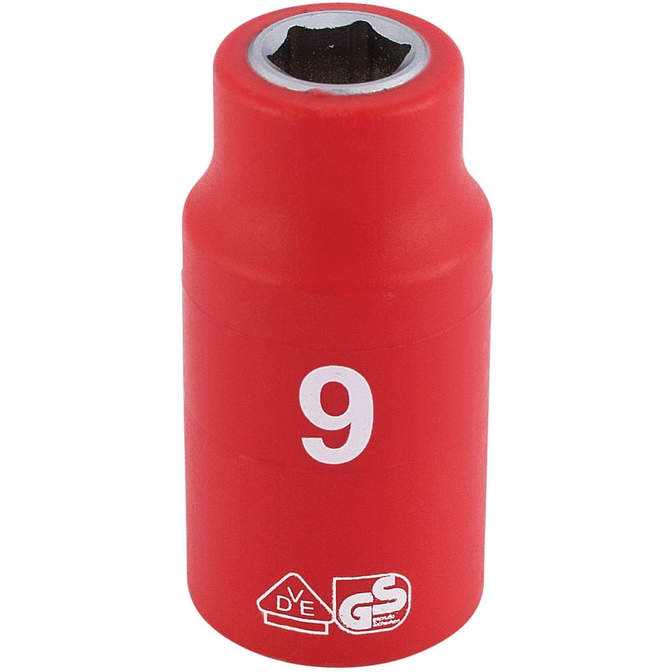 DRAPER 3/8" Sq. Dr. Fully Insulated VDE Socket (9mm): Model No. D6VDE-MM