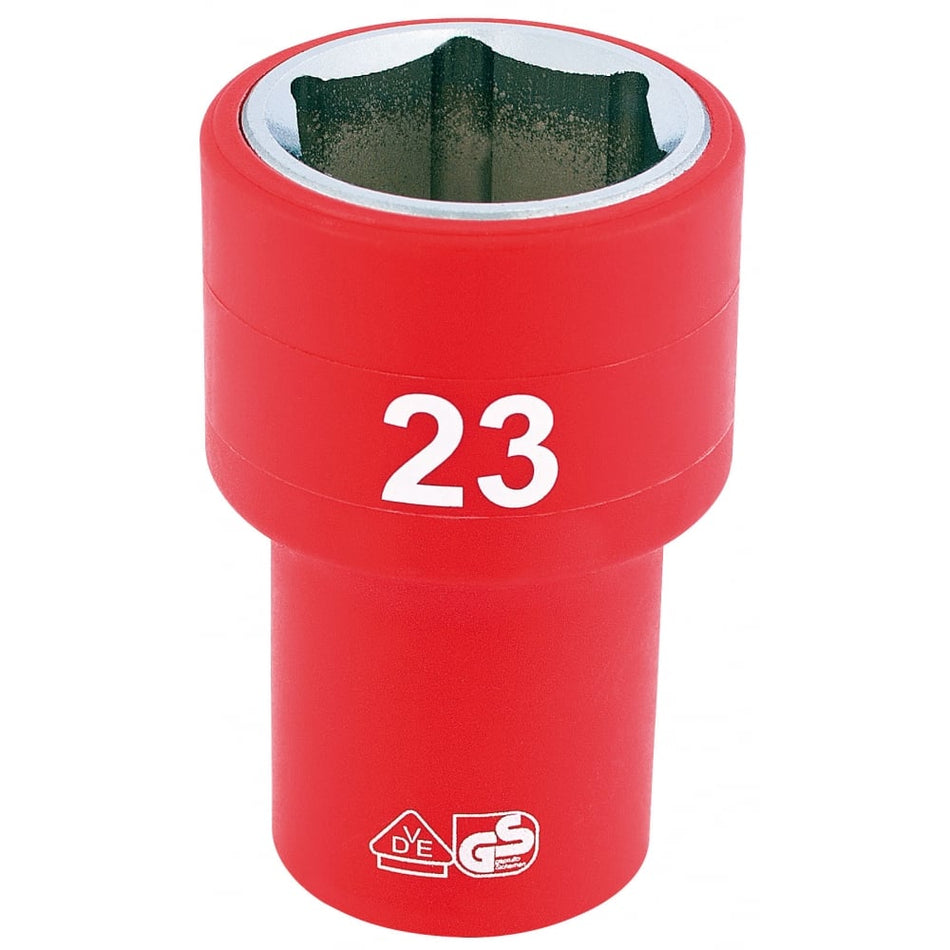 DRAPER 1/2" Sq. Dr. Fully Insulated VDE Socket (23mm): Model No. H6VDE-MM/B