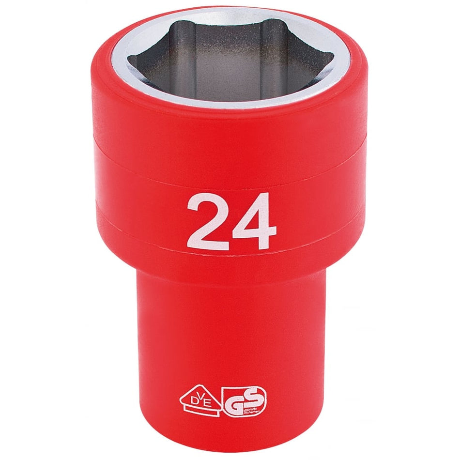 DRAPER 1/2" Sq. Dr. Fully Insulated VDE Socket (24mm): Model No. H6VDE-MM/B