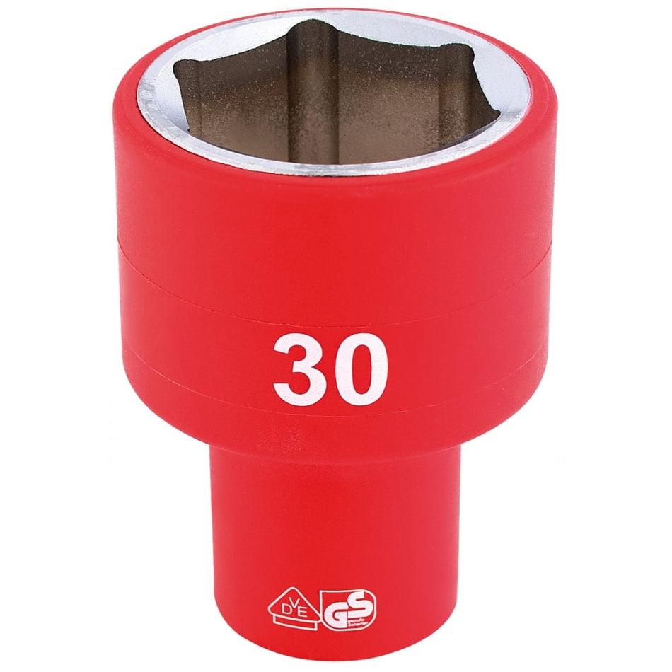 DRAPER 1/2" Sq. Dr. Fully Insulated VDE Socket (30mm): Model No. H6VDE-MM/B