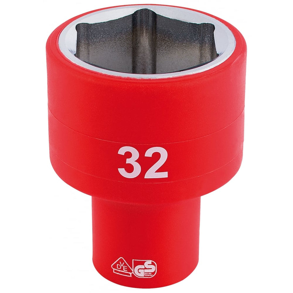 DRAPER 1/2" Sq. Dr. Fully Insulated VDE Socket (32mm): Model No. H6VDE-MM/B
