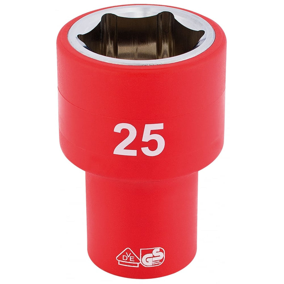 DRAPER 1/2" Sq. Dr. Fully Insulated VDE Socket (25mm): Model No. H6VDE-MM/B