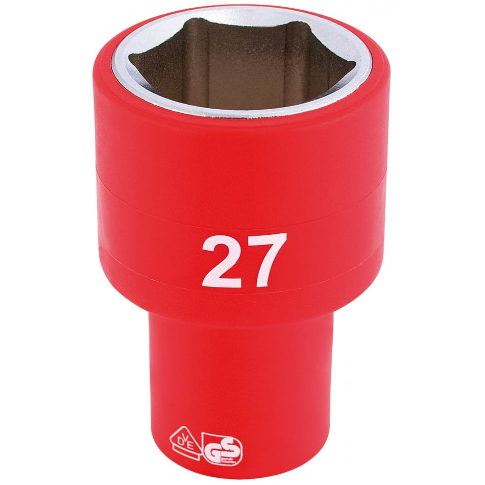 DRAPER 1/2" Sq. Dr. Fully Insulated VDE Socket (27mm): Model No. H6VDE-MM/B