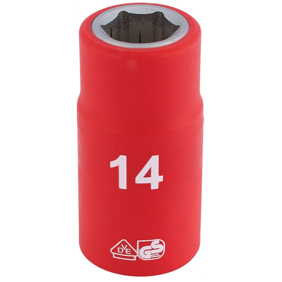 DRAPER 1/2" Sq. Dr. Fully Insulated VDE Socket (14mm): Model No. H6VDE-MM/B