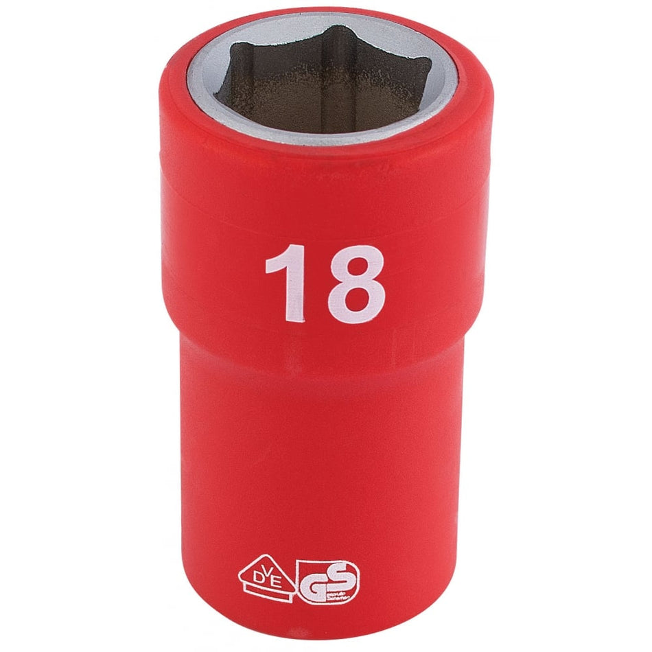 DRAPER 1/2" Sq. Dr. Fully Insulated VDE Socket (18mm): Model No. H6VDE-MM/B