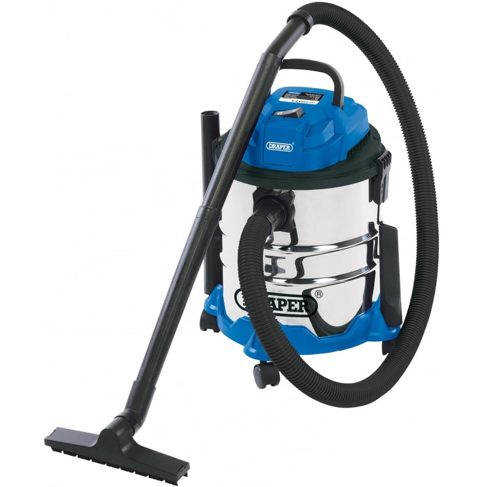 DRAPER 20L 1250W 230V Wet and Dry Vacuum Cleaner with Stainless Steel Tank: Model No. WDV20BSS