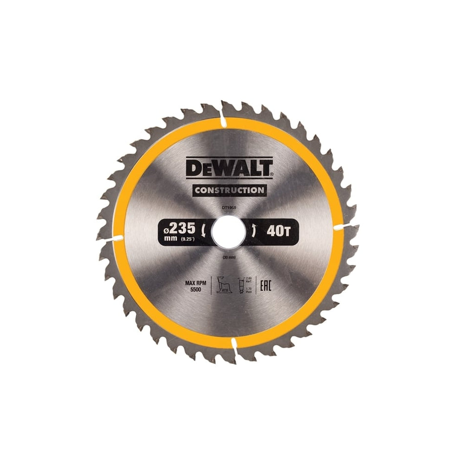 DEWALT Construction Circular Saw Blade 235 x 30mm x 40T