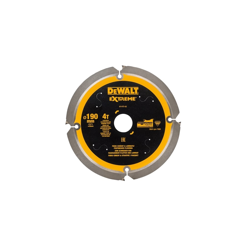 DEWALT Extreme PCD Fibre Cement Saw Blade 190 x 30mm x 4T
