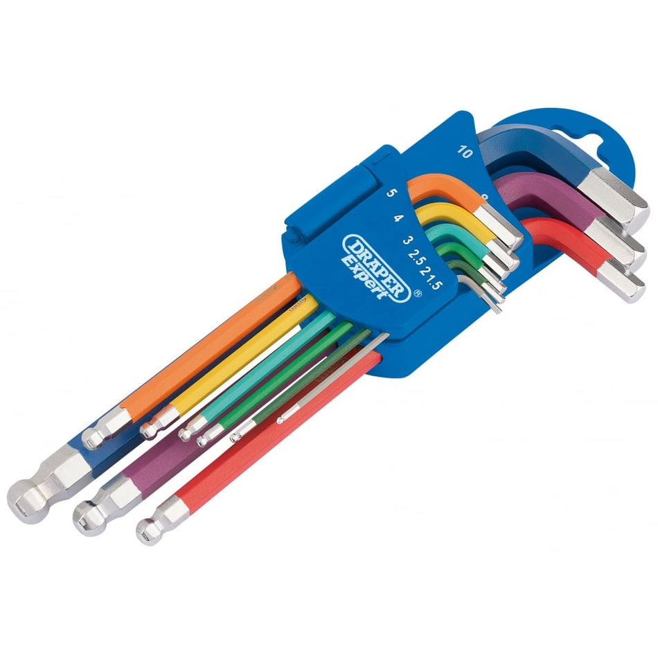 Metric Coloured Extra Long Hexagon and Ball End Key Set (9 Piece): Model No.870-1ZITBP9M/C