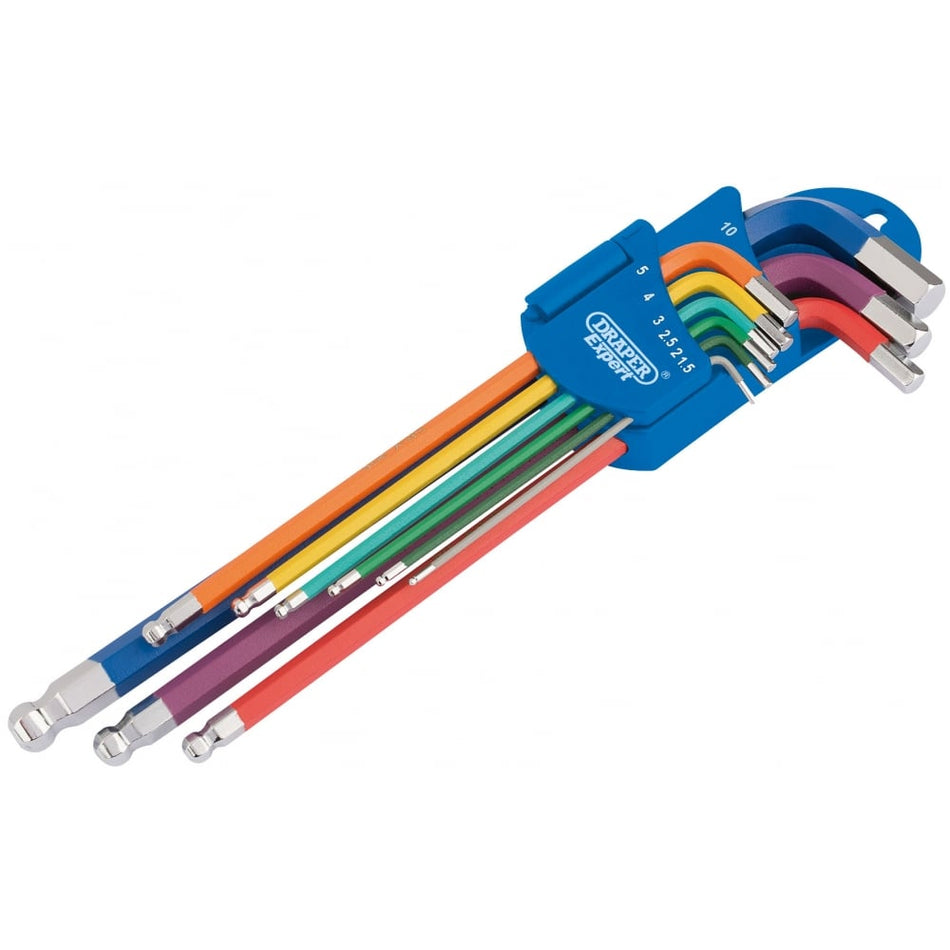 Metric Coloured Extra Long Hexagon and Ball End Key Set (9 Piece): Model No.870-1ZITBPL9M/C