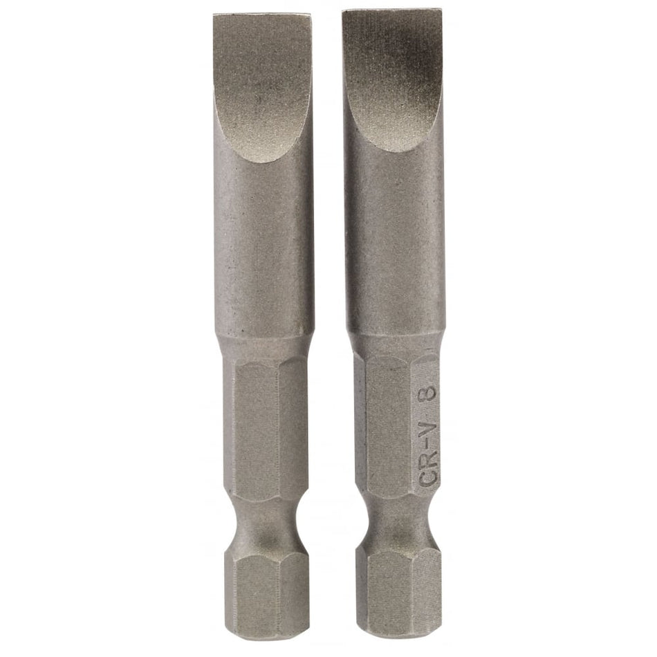 8mm 1/4" Hex. Plain Slot Insert Bit 50mm Long x 2: Model No. 50PS/2/B