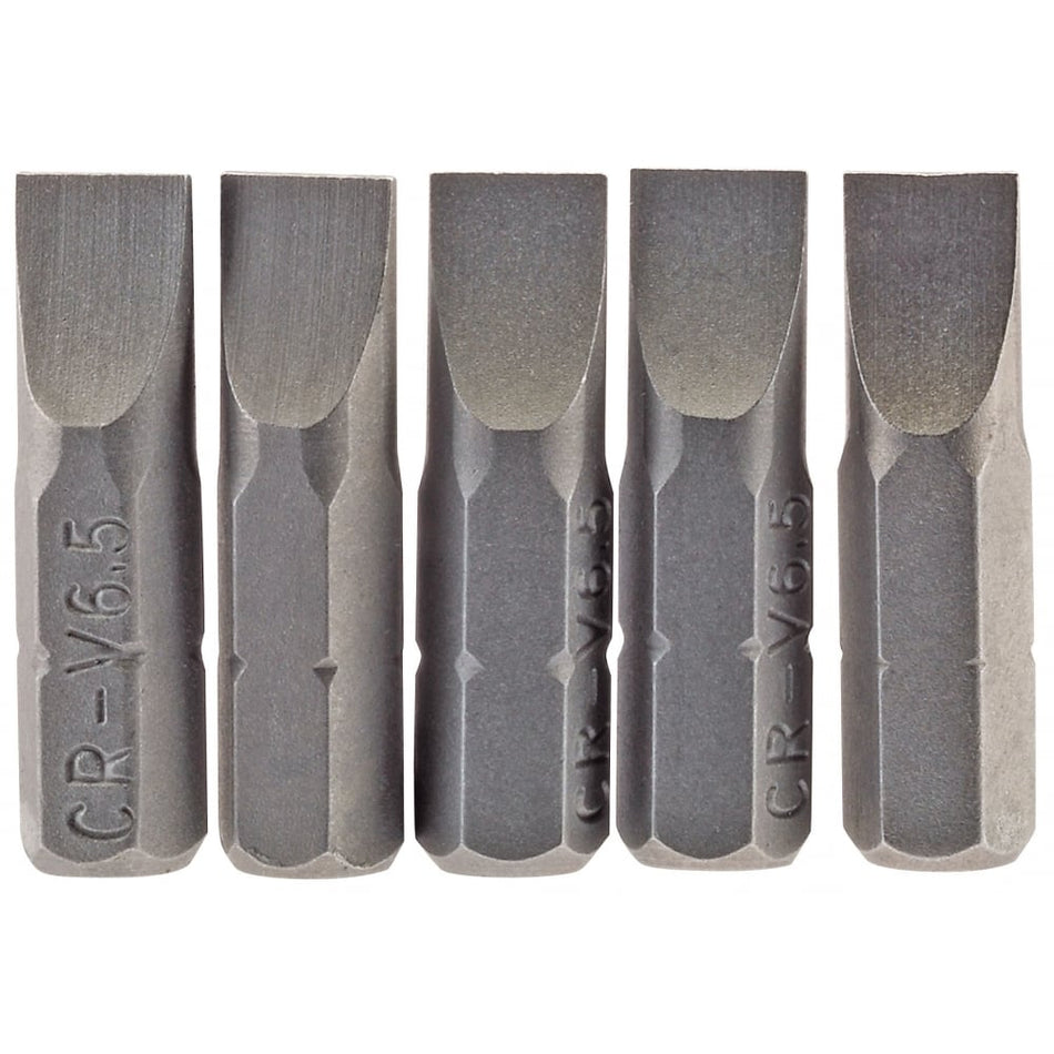 6.5mm 1/4" Hex. Plain Slot Insert Bit 25mm Long x 5: Model No. 25PS/5/B