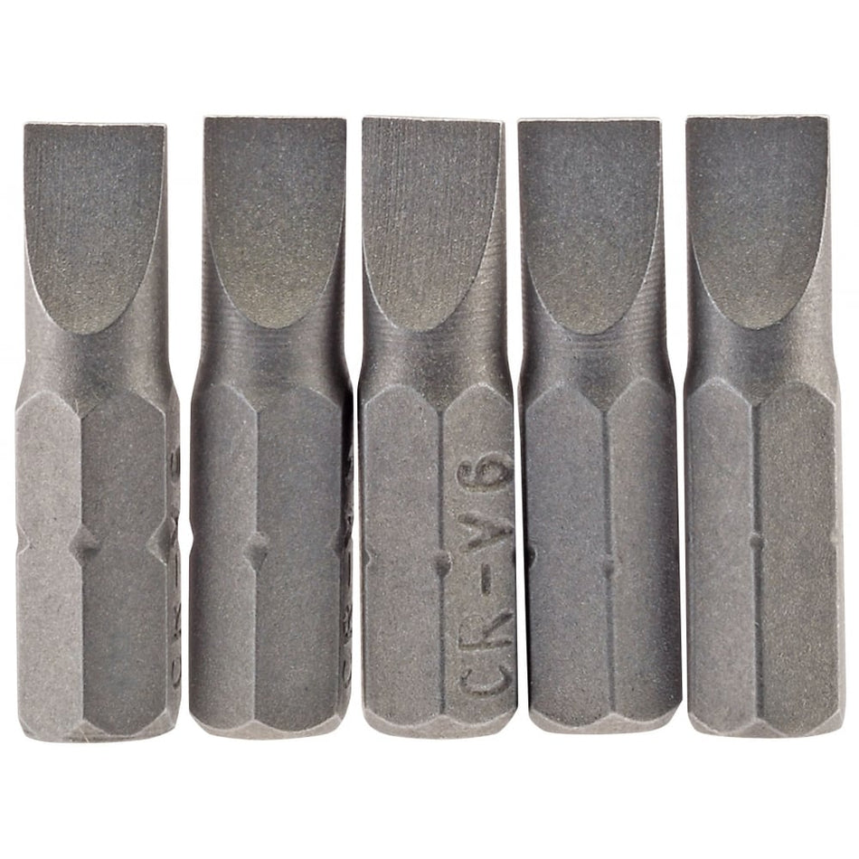 6mm 1/4" Hex. Plain Slot Insert Bit 25mm Long x 5: Model No. 25PS/5/B