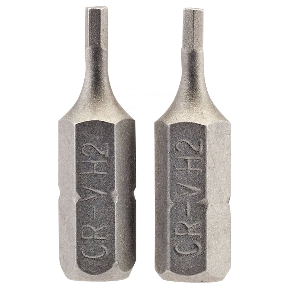 2mm 1/4" Hex. Hexagonal Insert Bit 25mm Long x 2: Model No. 25HX/2/B