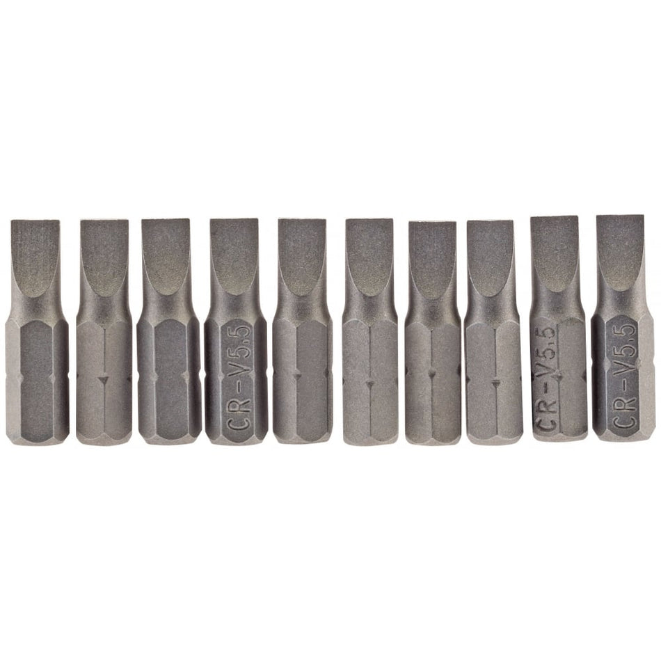5.5mm 1/4" Hex. Plain Slot Insert Bit 25mm Long x 10: Model No. 25PS/10/B