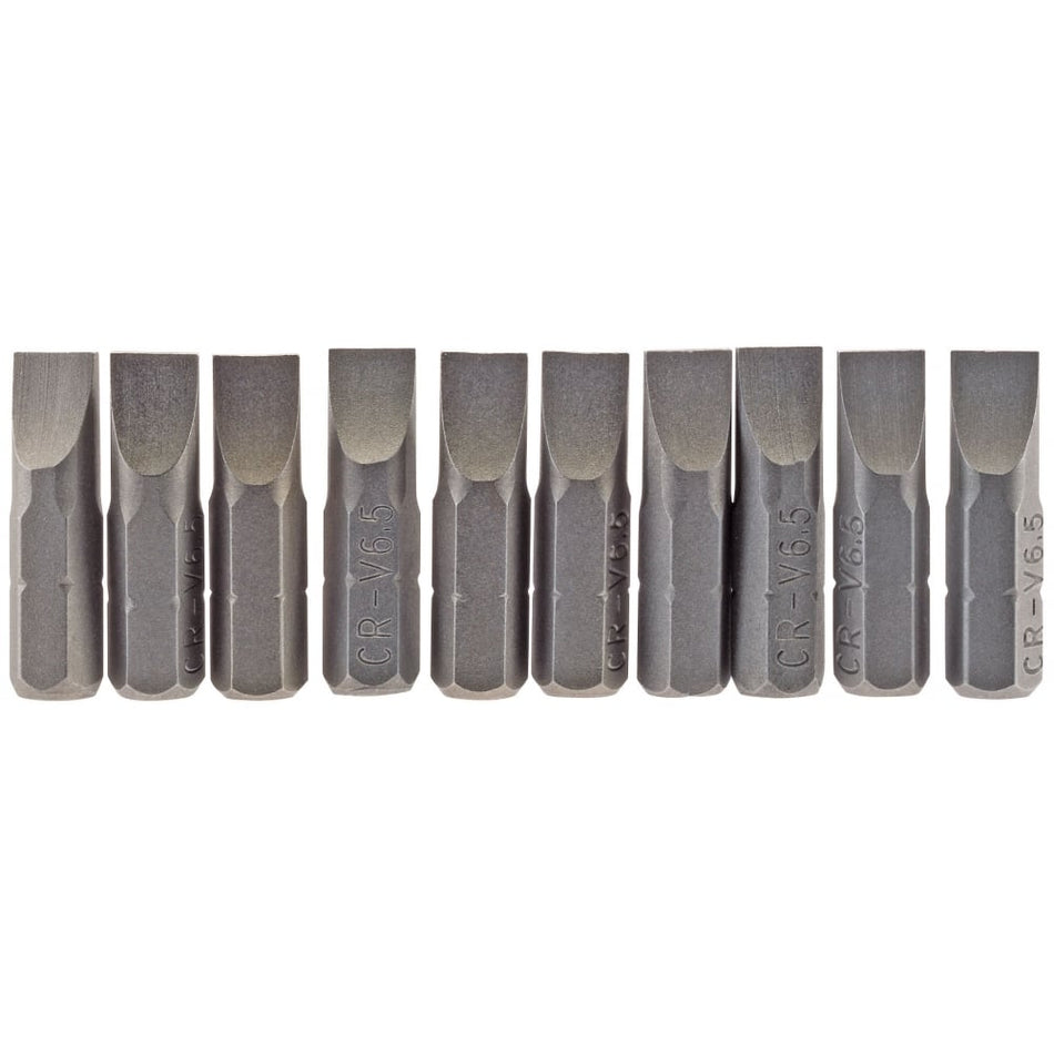 6.5mm 1/4" Hex. Plain Slot Insert Bit 25mm Long x 10: Model No. 25PS/10/B