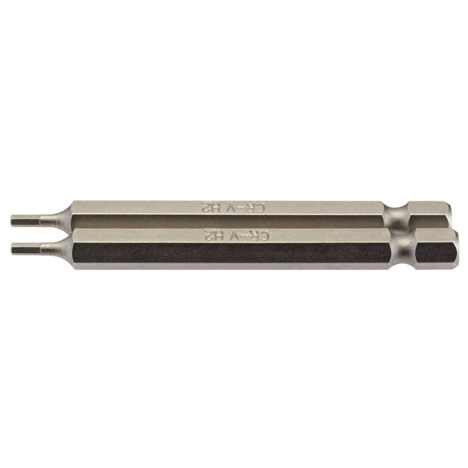 2mm 1/4" Hex. Hexagonal Insert Bit 75mm Long x 2: Model No. 75HX/2/B