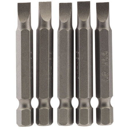5.5mm 1/4" Hex. Plain Slot Insert Bit 50mm Long x 5: Model No. 50PS/5/B