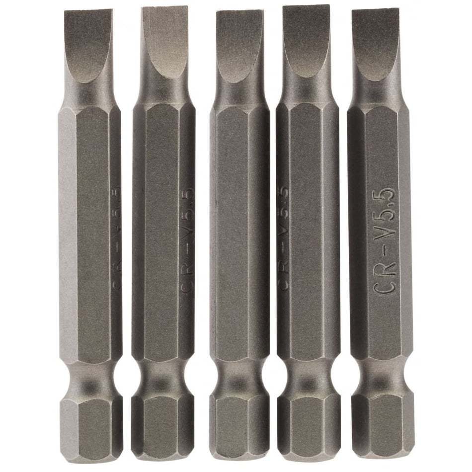 5.5mm 1/4" Hex. Plain Slot Insert Bit 50mm Long x 5: Model No. 50PS/5/B