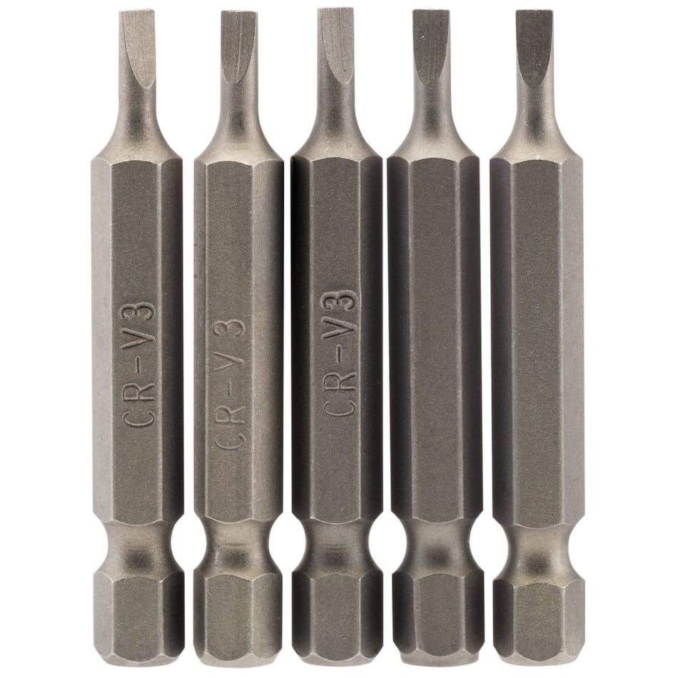 3mm 1/4" Hex. Plain Slot Insert Bit 50mm Long x 5: Model No. 50PS/5/B
