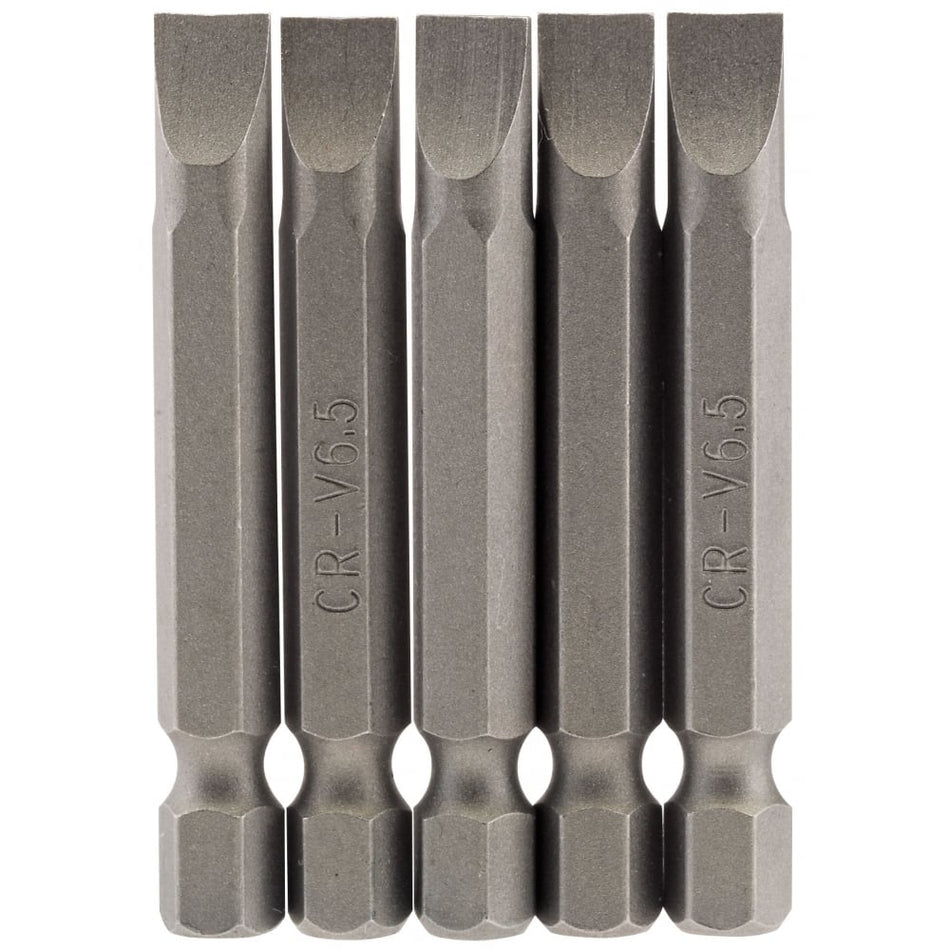 6.5mm 1/4" Hex. Plain Slot Insert Bit 50mm Long x 5: Model No. 50PS/5/B
