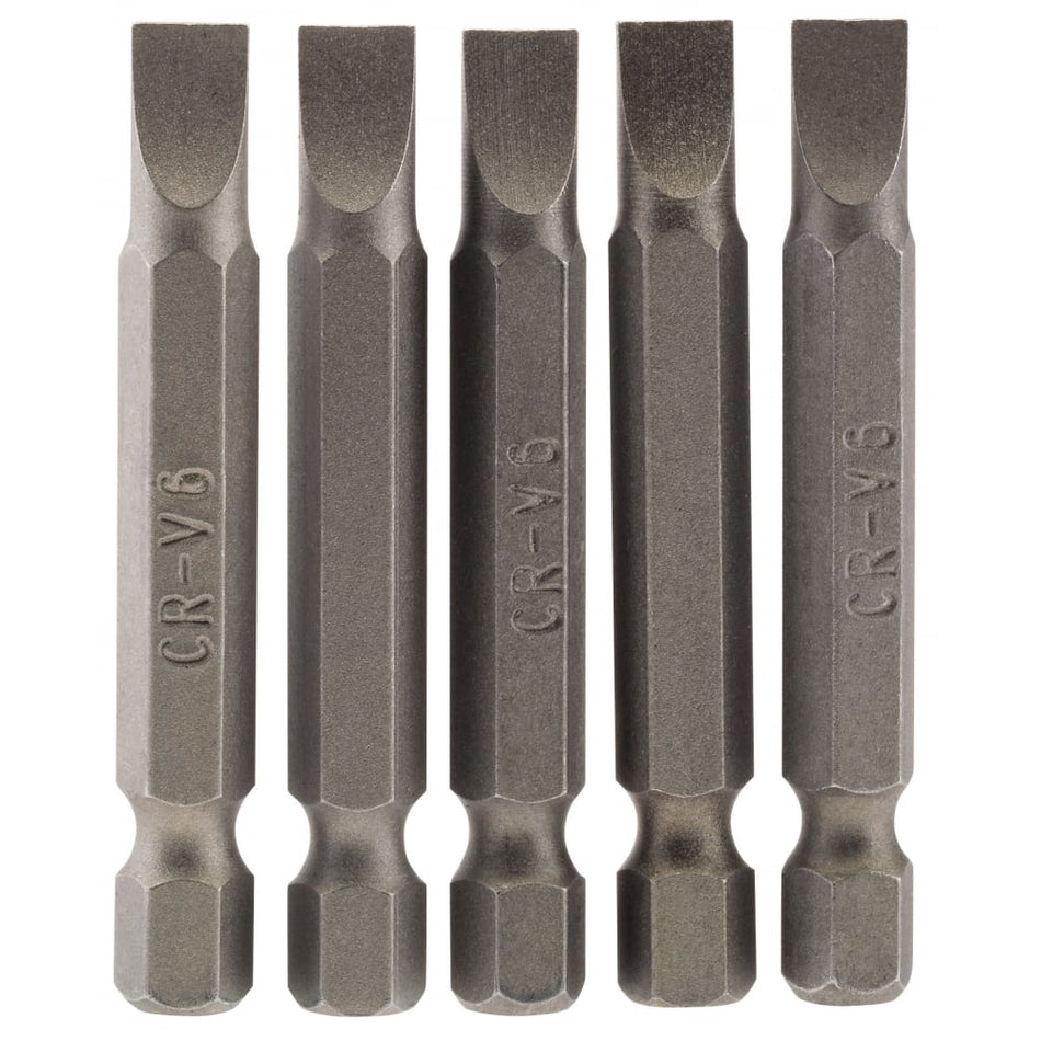6mm 1/4" Hex. Plain Slot Insert Bit 50mm Long x 5: Model No. 50PS/5/B
