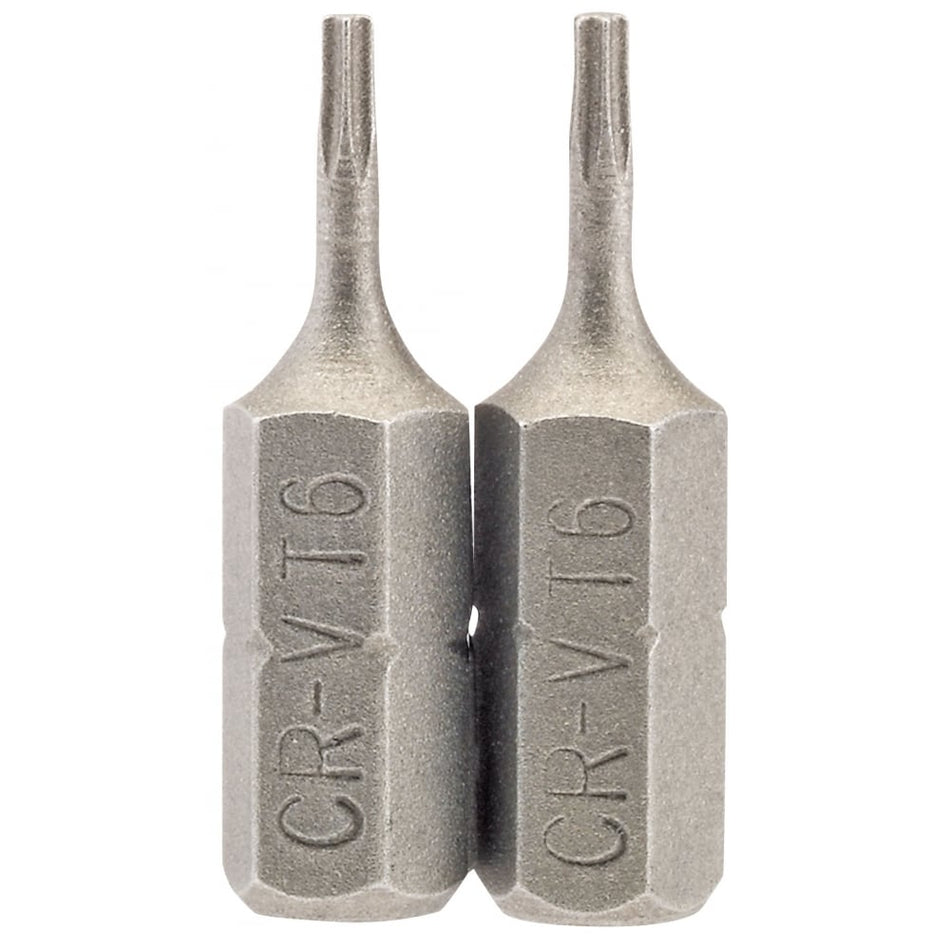 T6 1/4" Hex. Draper TX-STAR Insert Bit 25mm Long x 2: Model No. 25TX/2/B