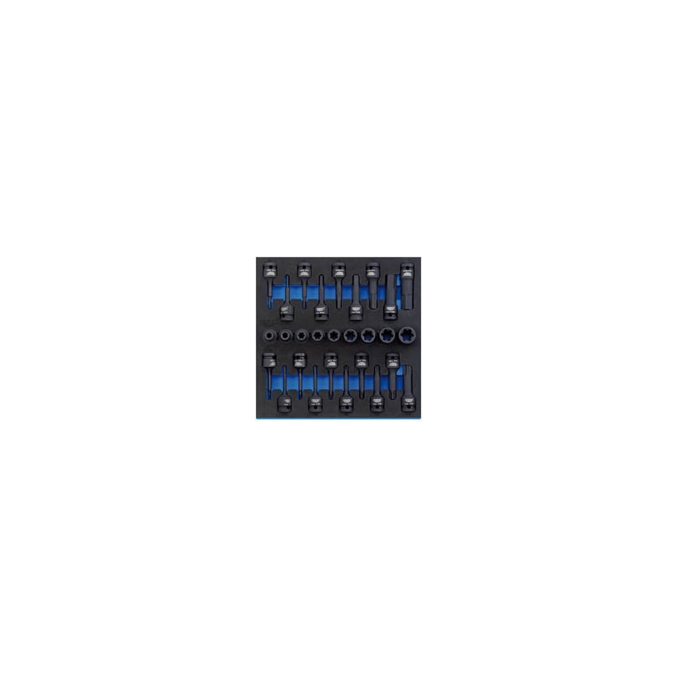 1/2" Sq. Dr. Impact TX-STAR and Hex Socket Set in 1/2 Drawer EVA Insert Tray (28 Piece): Model No. IT-EVA22