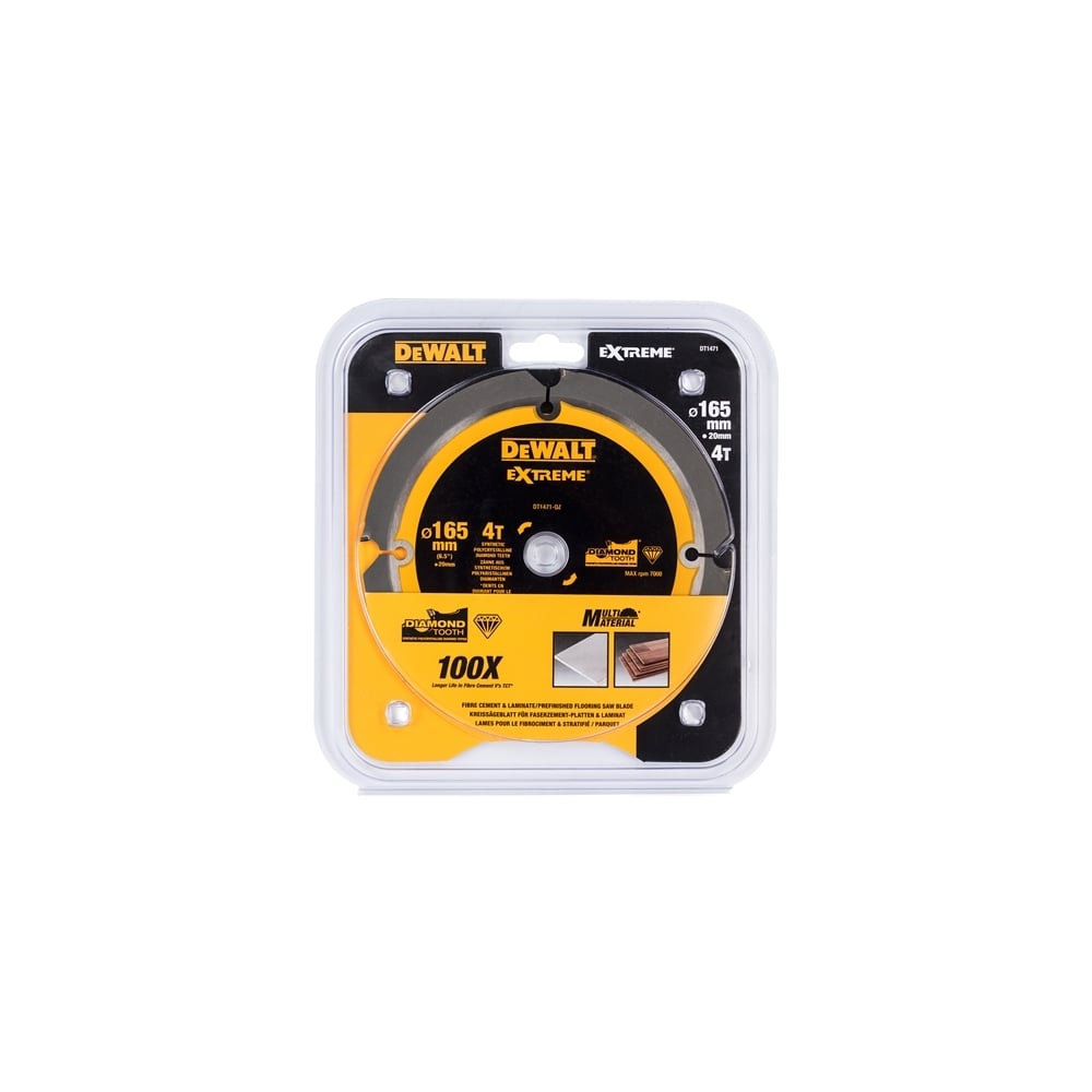 DEWALT Extreme PCD Fibre Cement Saw Blade 165 x 20mm x 4T Model No. DT1471-QZ