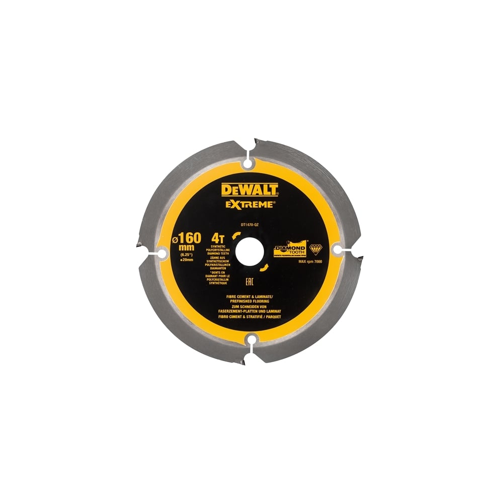 DEWALT Extreme PCD Fibre Cement Saw Blade 160 x 20mm x 4T Model No. DT1470-QZ