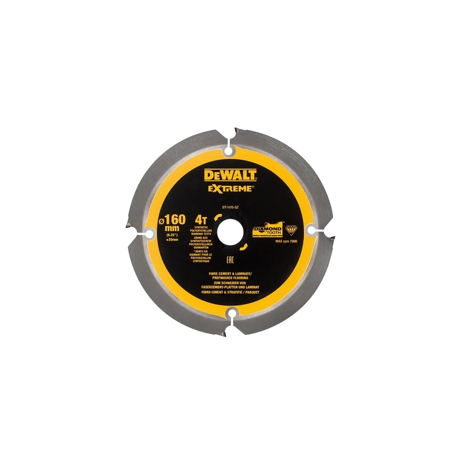 DEWALT Extreme PCD Fibre Cement Saw Blade 160 x 20mm x 4T Model No. DT1470-QZ
