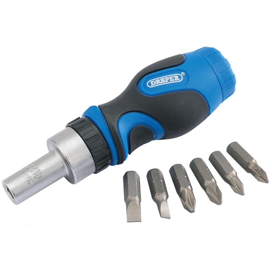 Stubby Ratchet Screwdriver and Bit Set (7 Piece): Model No. 7SRS