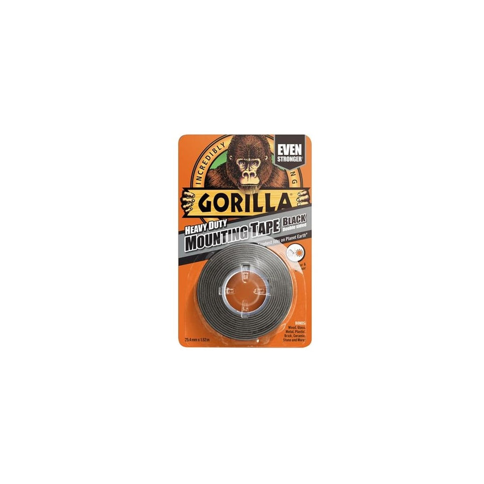 Gorilla Heavy-Duty Double Sided Black Mounting Tape 25.4mm x 1.52m