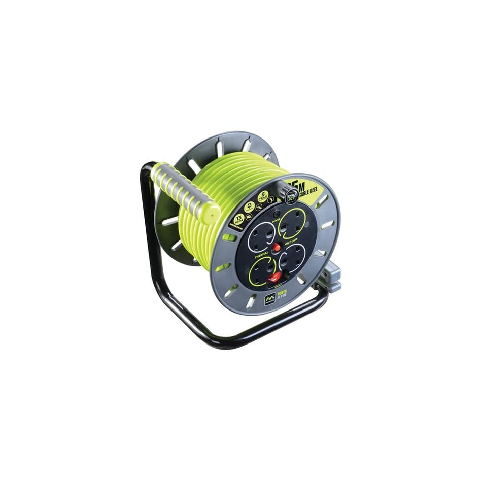 PRO-XT Open Cable Reel 25m 13A 4 Socket