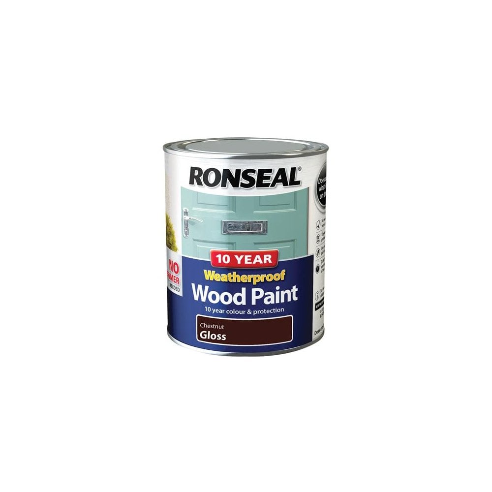 Ronseal 10 Year Weatherproof 2-in-1 Wood Paint Chestnut Gloss 750ml